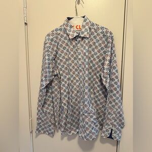 Bugatchi Men Medium Classic Fit Circular Design LS Dress Shirt